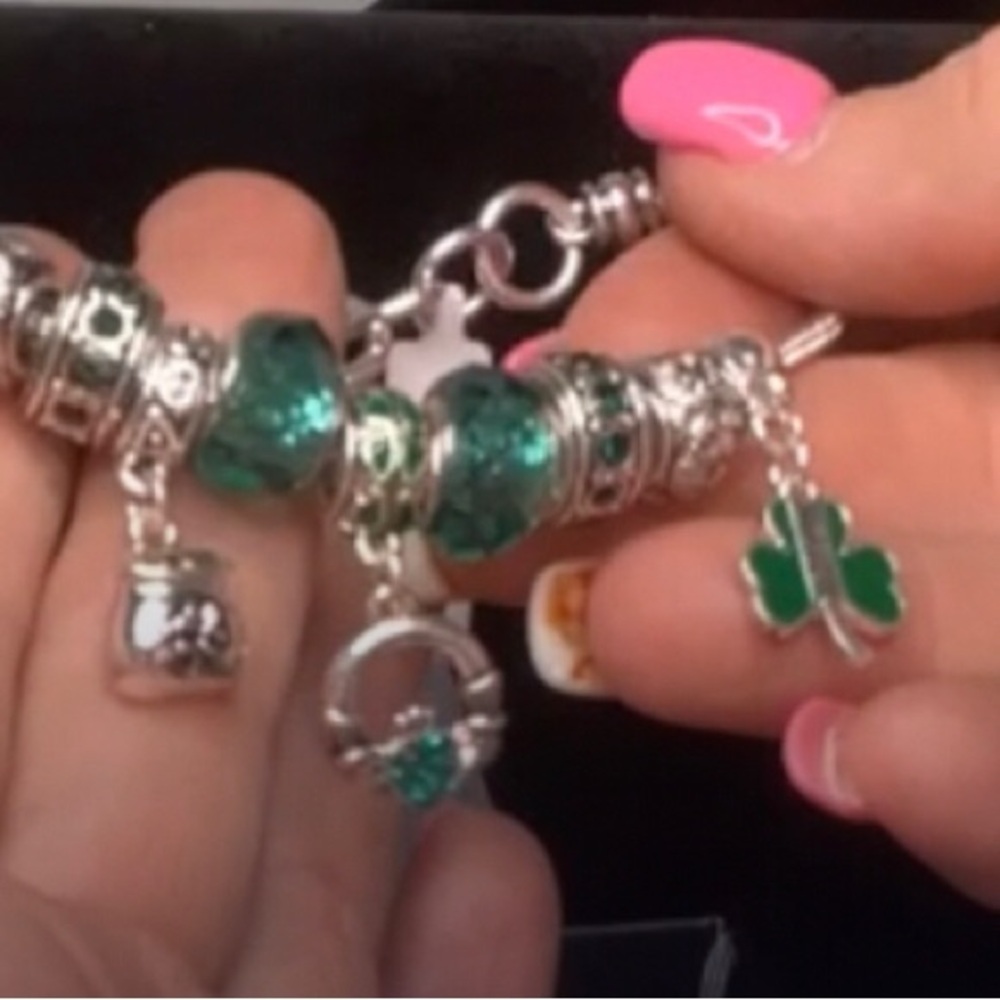 Landau Green and Silver colored Charm Bracelet with European Design. New W/tags